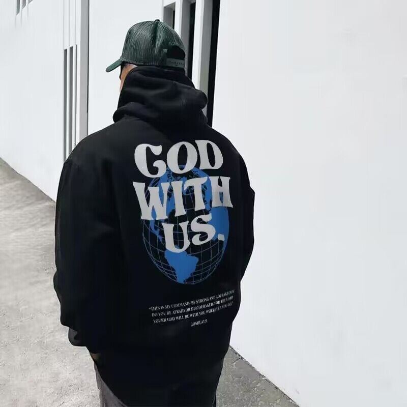 2024-2025 Men's And Women's Fleece-lined Letter Print Kangaroo Pocket Drawstring Printed Hoodie