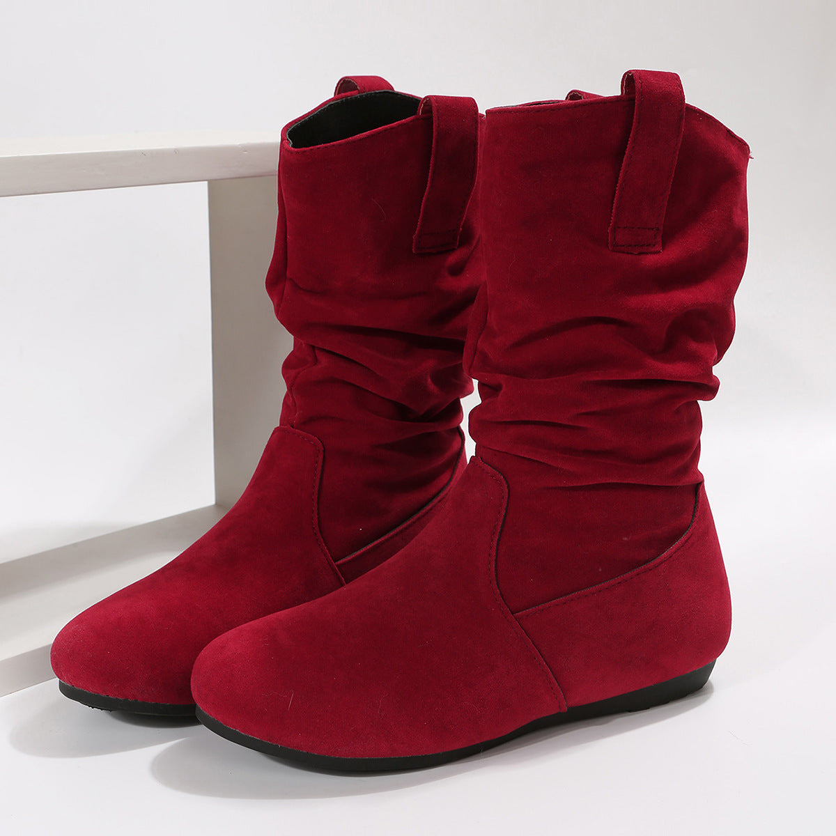Winter Round Toe Flat Boots Fashion Solid Color Suede Mid-calf Boot Winter Warm Shoes For Women