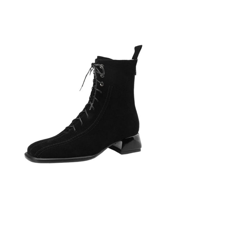 Women's All-match Square Toe Martin Boots buy one pair and get one free laptop stand