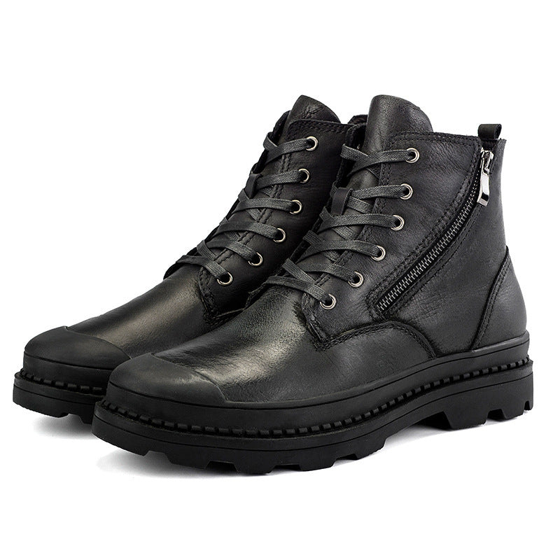 Winter leather 2024 Martin boots plus velvet non-slip breathable men's shoes