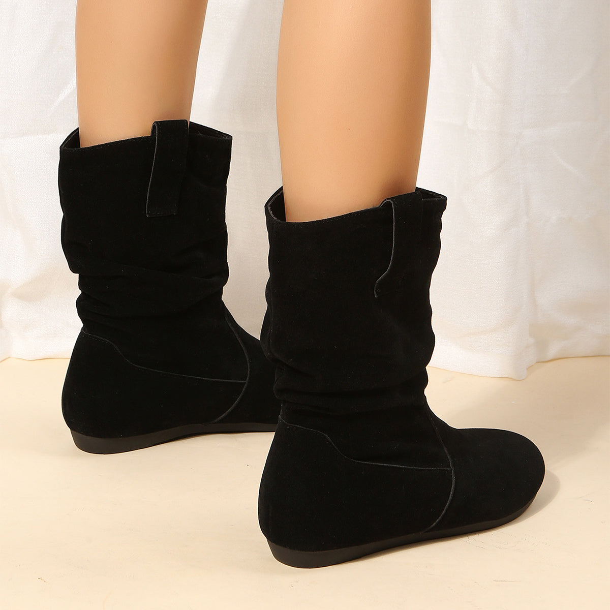Winter Round Toe Flat Boots Fashion Solid Color Suede Mid-calf Boot Winter Warm Shoes For Women
