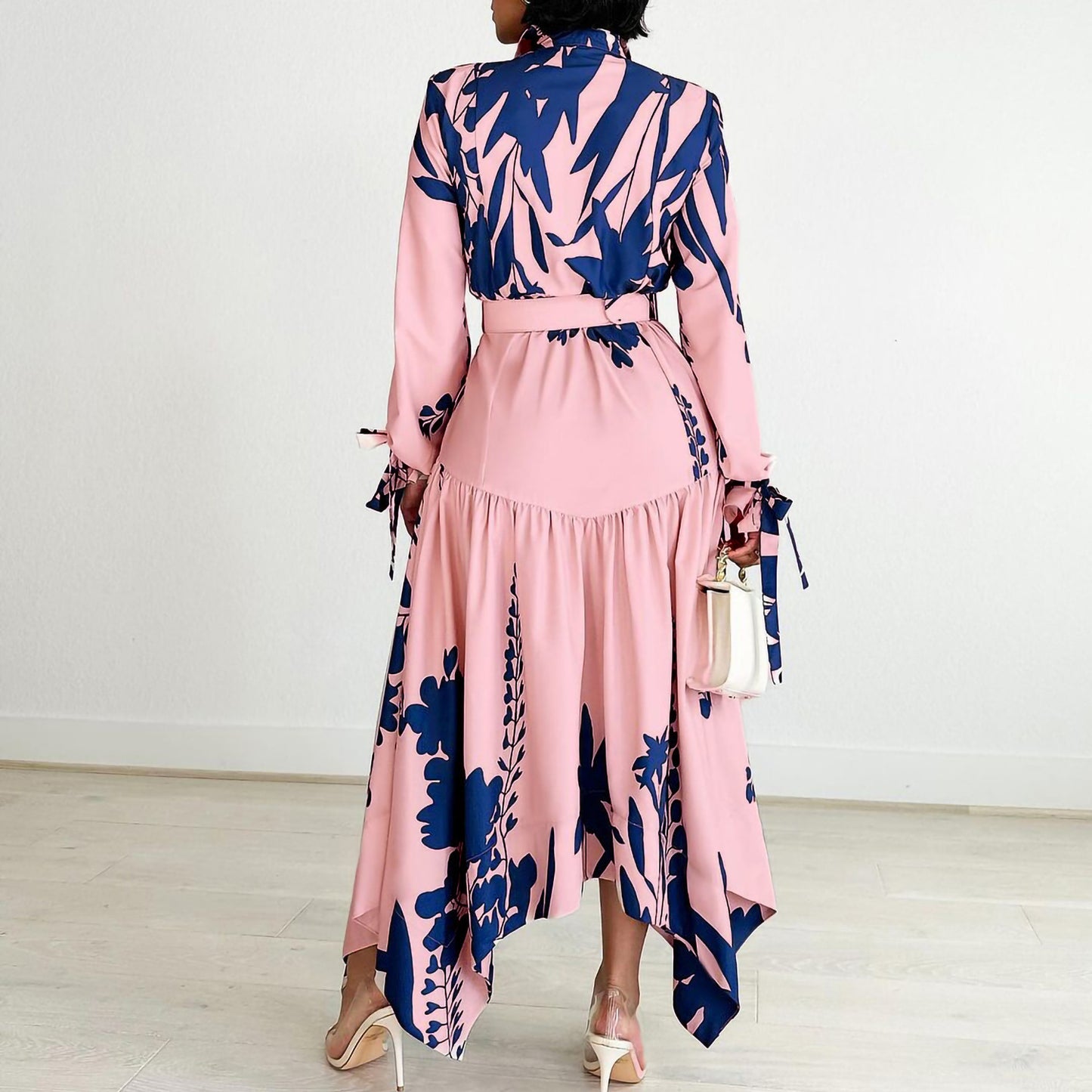 Brand New Collection 2024-2025 Lapel Lace-up Waist-controlled Slimming Asymmetric Skirt Dress