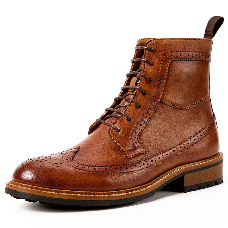 Men's High-top Casual Cowhide Round Toe Leather Boots Oxford Shoes