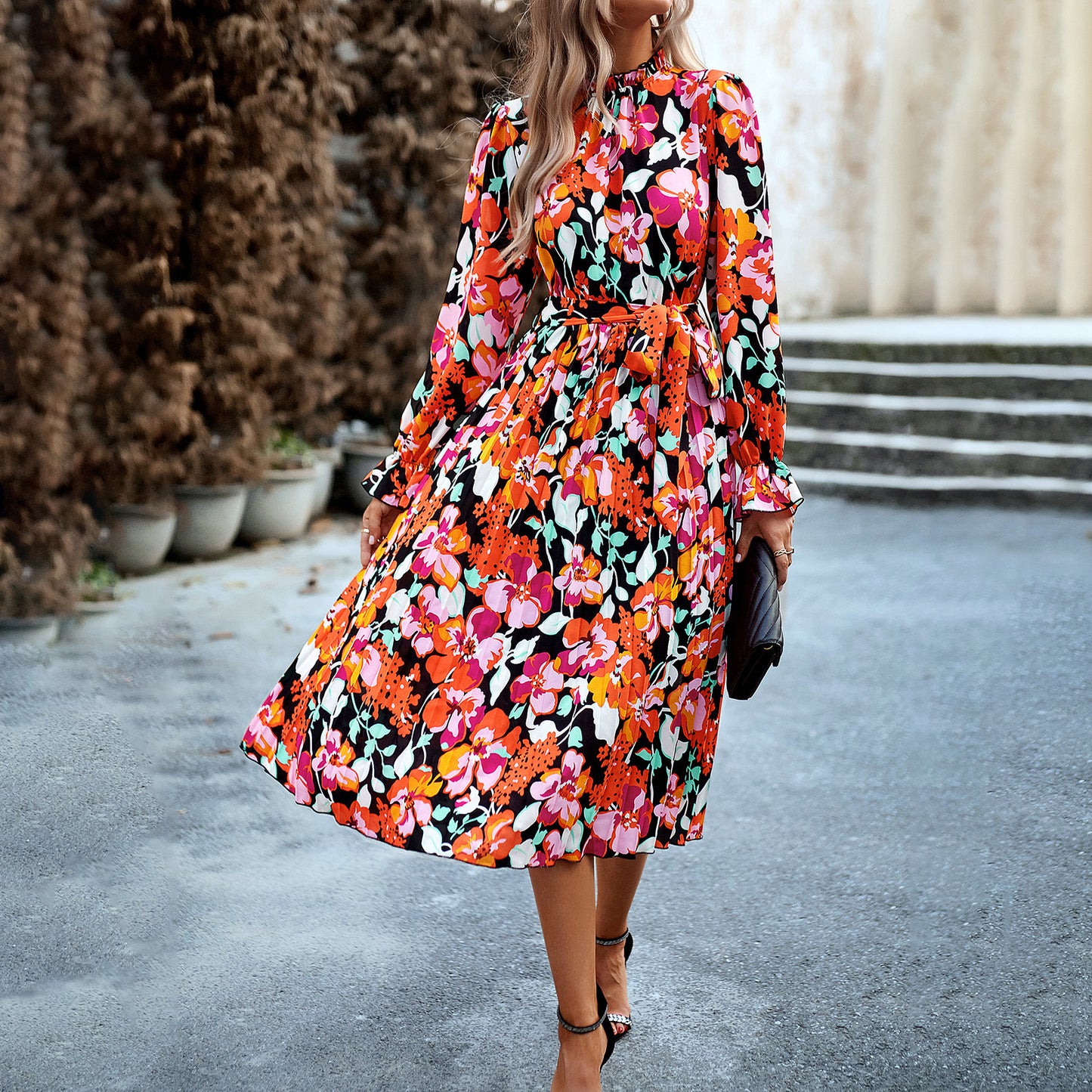 Brand New 2025 Women's Fashionable Round Neck Printed Dress