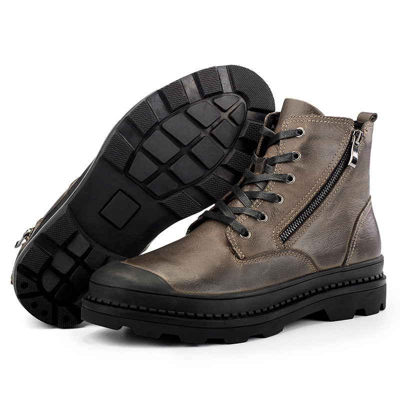 Winter leather 2024 Martin boots plus velvet non-slip breathable men's shoes