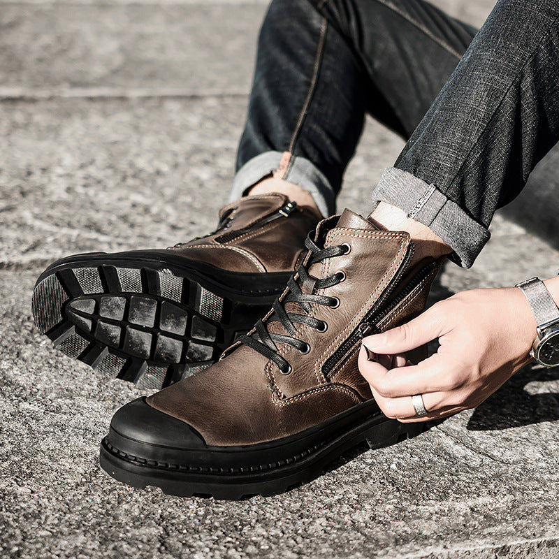 Winter leather 2024 Martin boots plus velvet non-slip breathable men's shoes