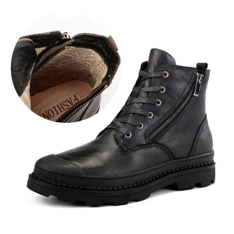 Winter leather 2024 Martin boots plus velvet non-slip breathable men's shoes