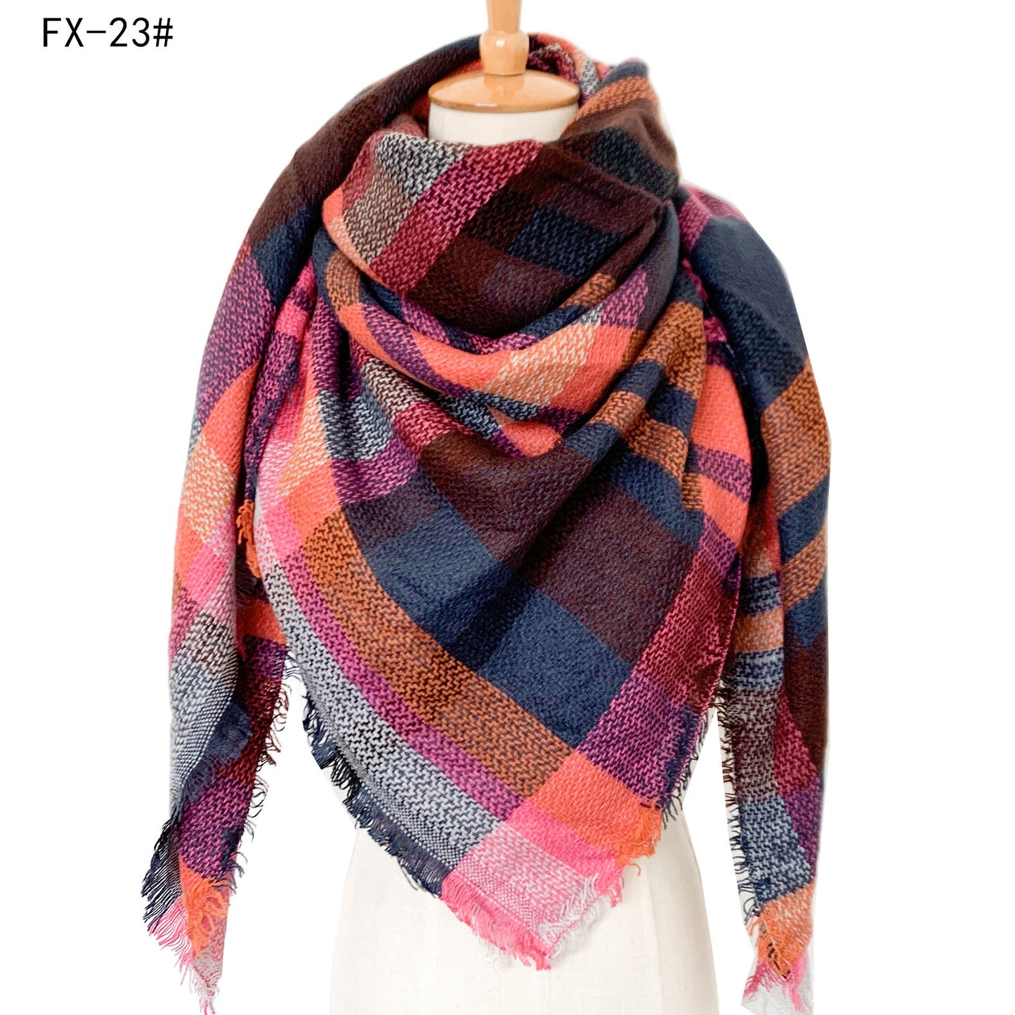 Cashmere-like Double-sided Colorful Plaid Scarf
