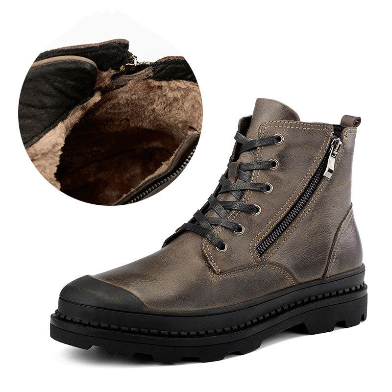 Winter leather 2024 Martin boots plus velvet non-slip breathable men's shoes