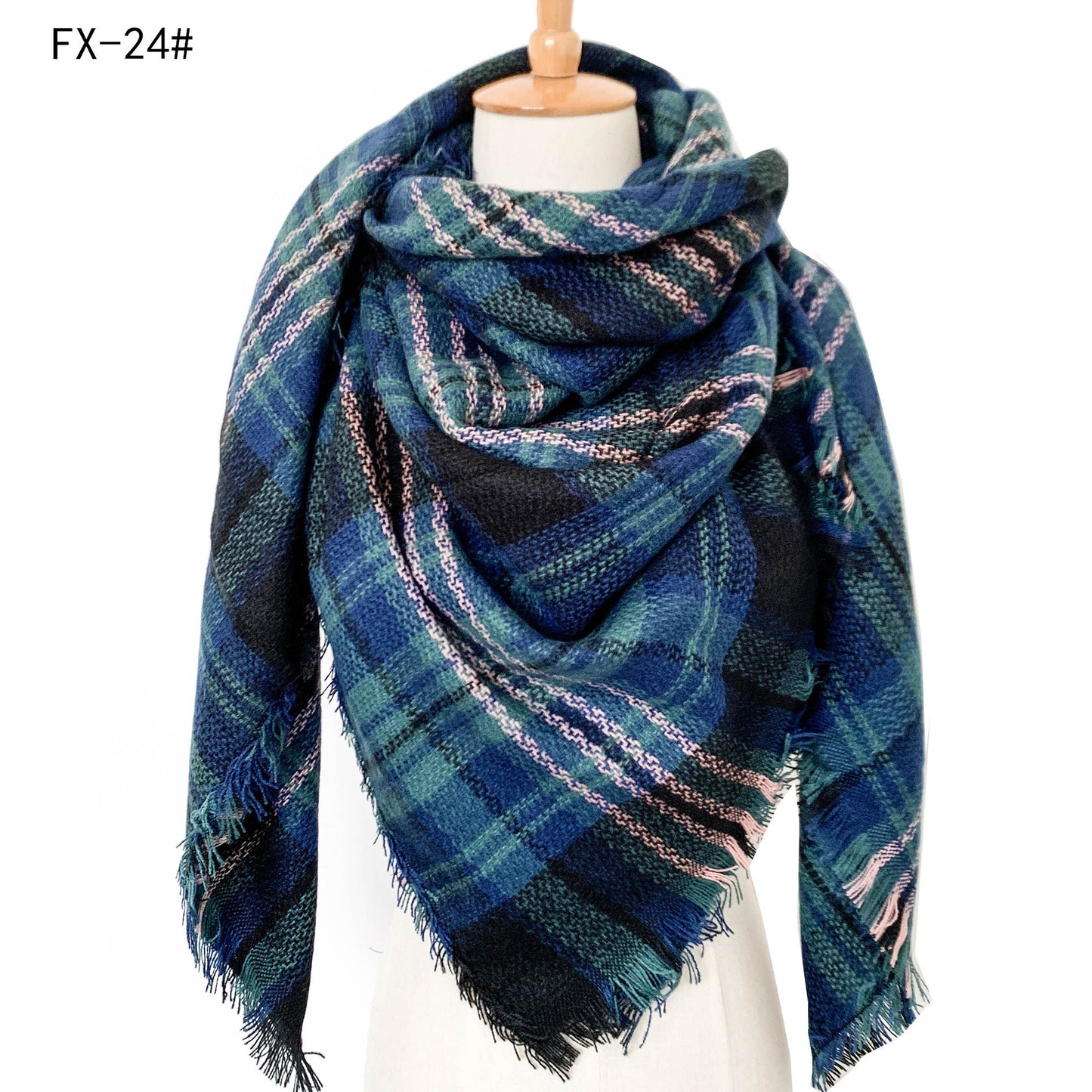 Cashmere-like Double-sided Colorful Plaid Scarf