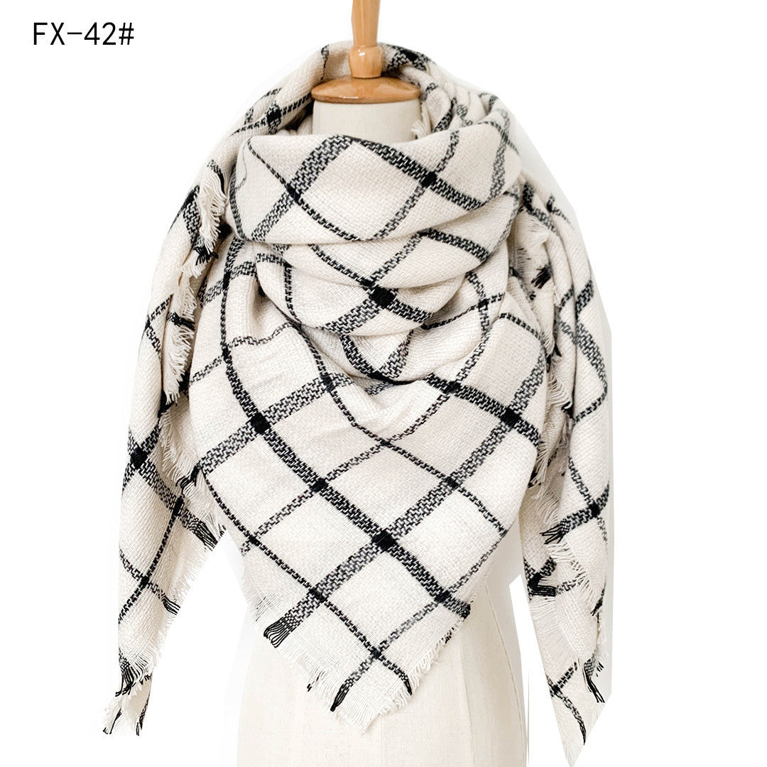 Cashmere-like Double-sided Colorful Plaid Scarf