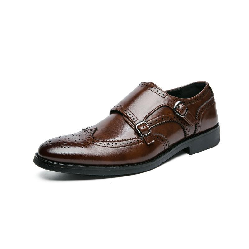 Large Size Men's Buckle Leather Shoes Size 38-48 Brogue Leather Shoes Slip-On Formal Men's Height Increasing Shoes