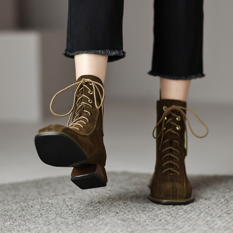 Women's All-match Square Toe Martin Boots buy one pair and get one free laptop stand