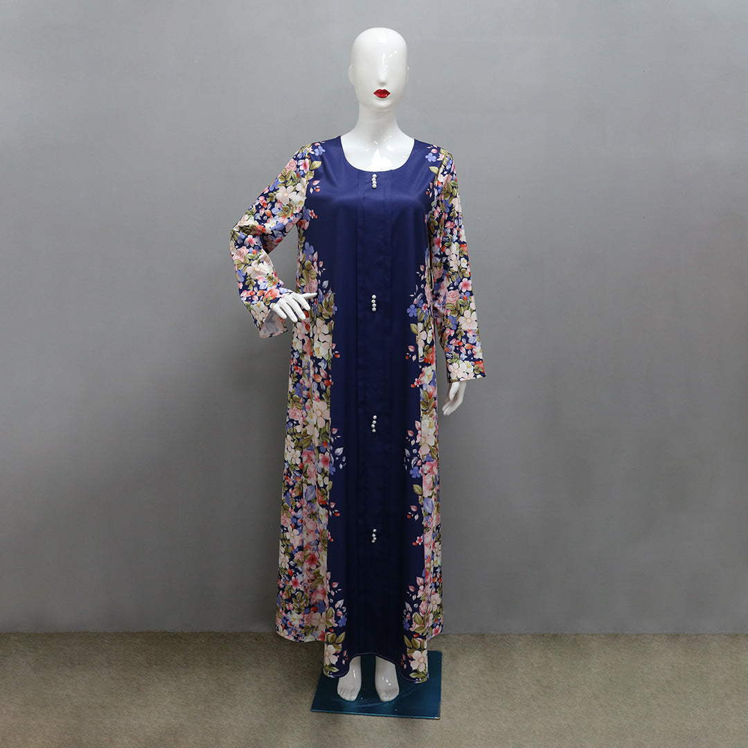 Brand New 2025 Middle East Print Dress Muslim Robe, FREE GIFT -Laptop Stand