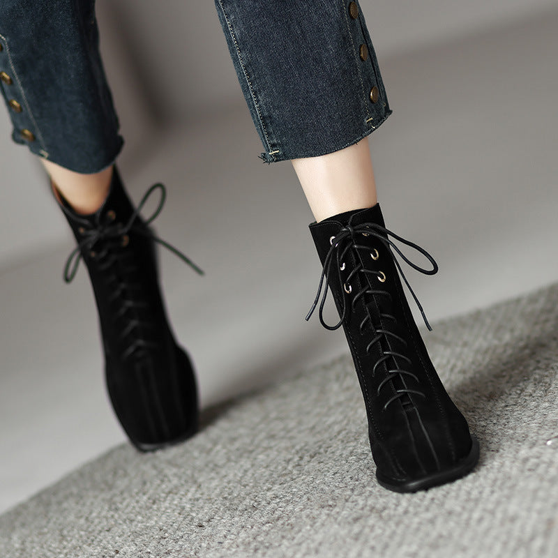 Women's All-match Square Toe Martin Boots buy one pair and get one free laptop stand