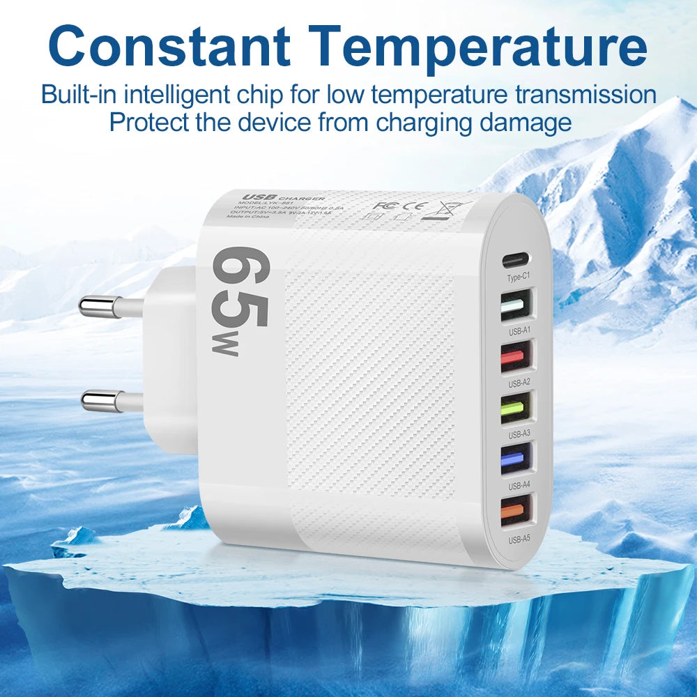 65W USB C Charger PD Fast Charging Universal Phone Charger Power Adapter for iPhone 15 14 Xiaomi Samsung EU US Wall Plug Charger BUY ONE GET A FREE LAPTOP STAND