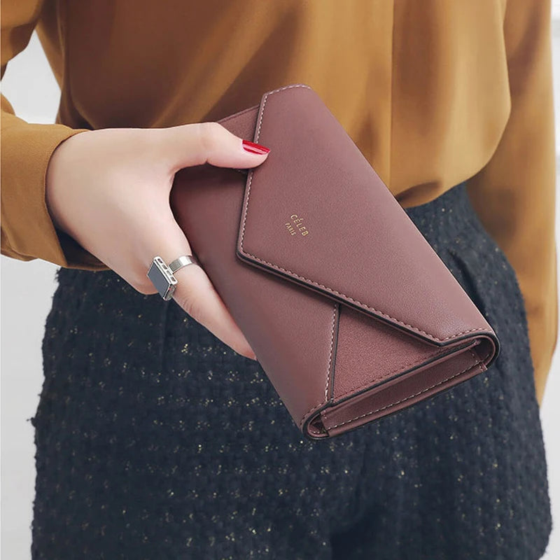 2024 Fashion aliwood Brand 3 Fold Women's Wallet Designer Envelope Clutch For Women Hasp Money Clip Leather Female Long Wallet Phone Pocket