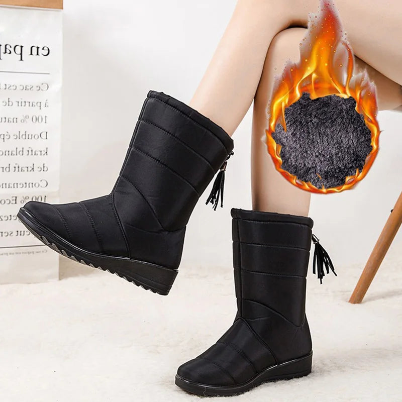 Winter Boots Women's Mid-Calf Snow Boots Women Shoes Wedges Keep Warm Fur Female Boot Shoes Chaussure Femme Botines Mujer 2024