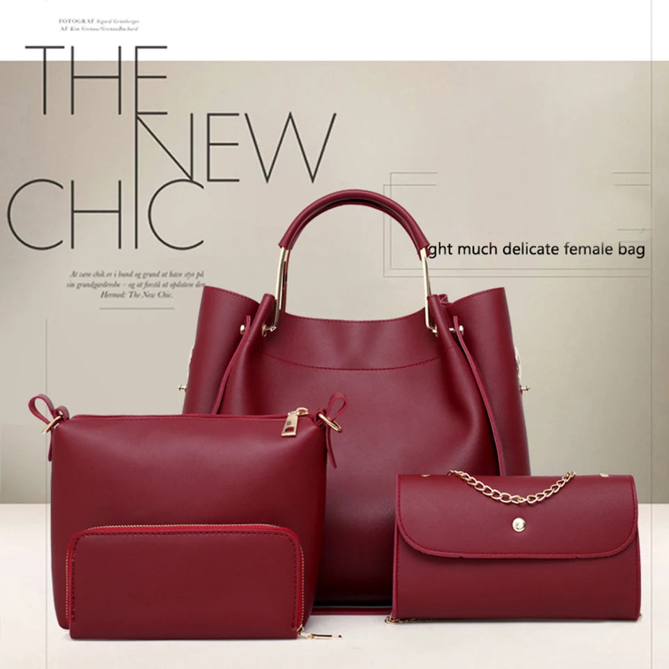 AMAZONY 2024 , 4pcs Women Bag PU Leather Handbag Fashion Designer Crossbody Shoulder Bag Large Capacity Ladies Tote Hand Bags Purse Sac Femme
