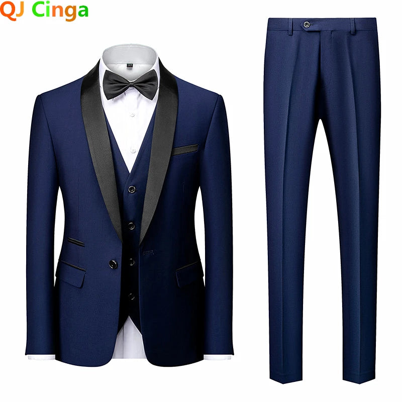 Black Men's Suit 3 Pieces, Business Wedding Terno Masculino, Fashion Slim Fit Costume Homme, Blue Red Gray, Asian Size M-4XL 5XL
