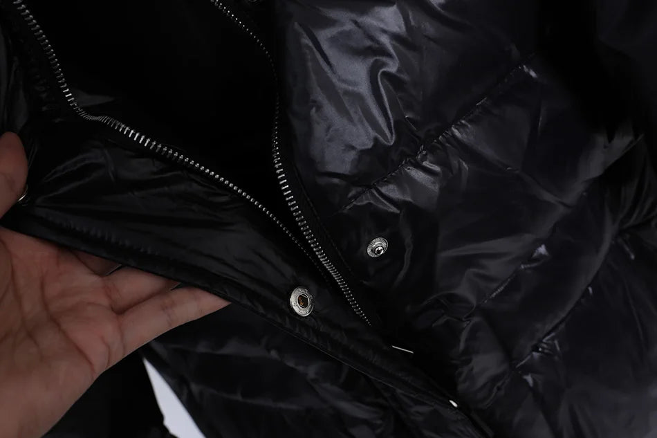 Amazony 2024- 2025 Women Winter Black Loose Long Down Jacket Real Fox Fur Collar Hooded Fashion Waterproof Female Extra Large Coat