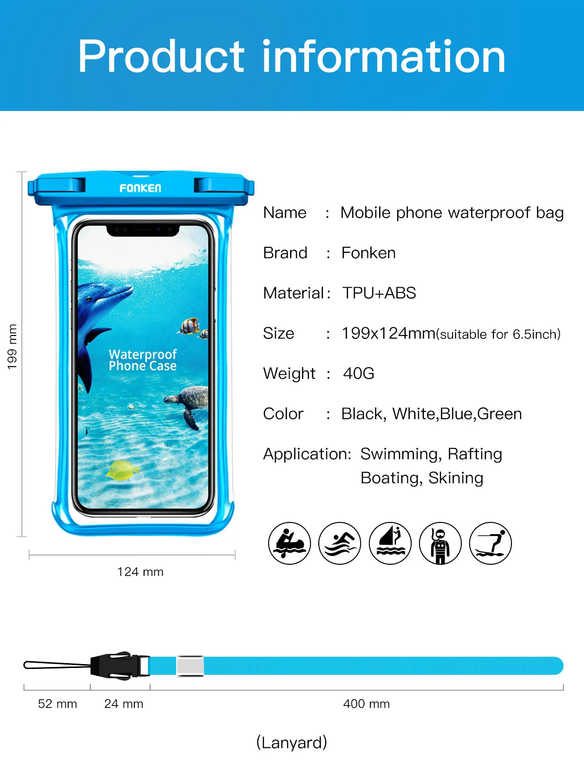 Brand New 2025 FONKEN Full Transparent Waterproof Case for Iphone Xiaomi Samsung Dry Bag Underwater Watch Case Swimming Pouch Mobile Cover Bag