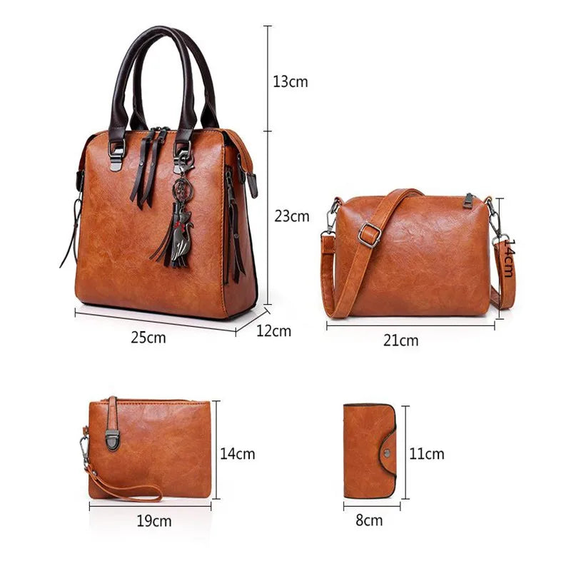 AMAZONY 2024 , 4pcs/set Fashion Women's Bag Set Ladies Solid Color PU Leather Handbag Messenger Bag Shoulder Bag Wallet Bags