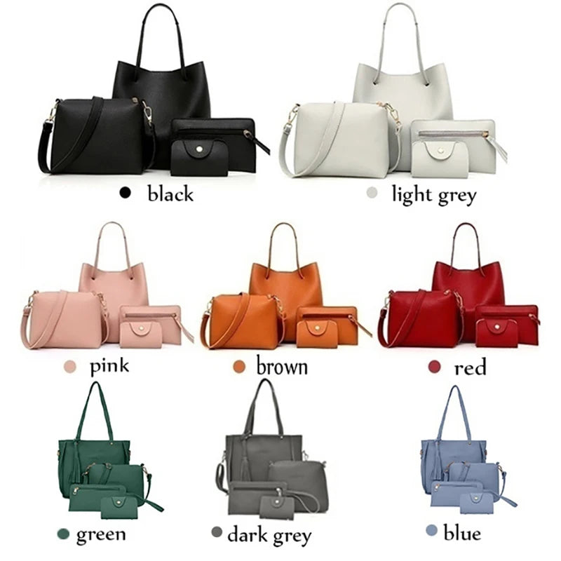 AMAZONY 2024 4pcs/set Handbag Messenger Bag Set Ladies Leather Bag Set Polyester Shoulder Bag 9 Colors