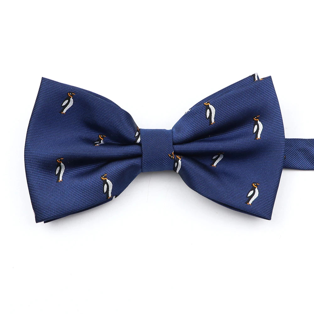 2025 New Men Bow Ties 100% Microfiber Jacquard Woven Blue Cartoon Animal Pattern Bowtie For Party Wedding Festival Family Gift