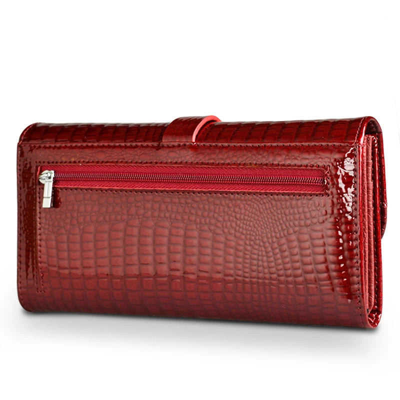 2024 HH Women Long Wallet Genuine Leather Wallets Red Aligator Pattern Cowhide Purse Three Fold Large Capacity Clutch Wallet Luxury