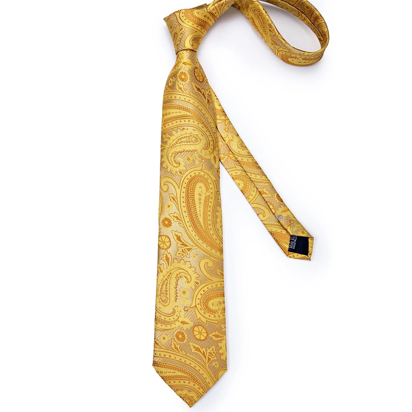 Brand New 2025 Mens Tie 100% Silk Classic Jacquard Woven 8cm Gold Yellow Formal Business Wedding Neck Tie Pocket Square Set Suit Cravat