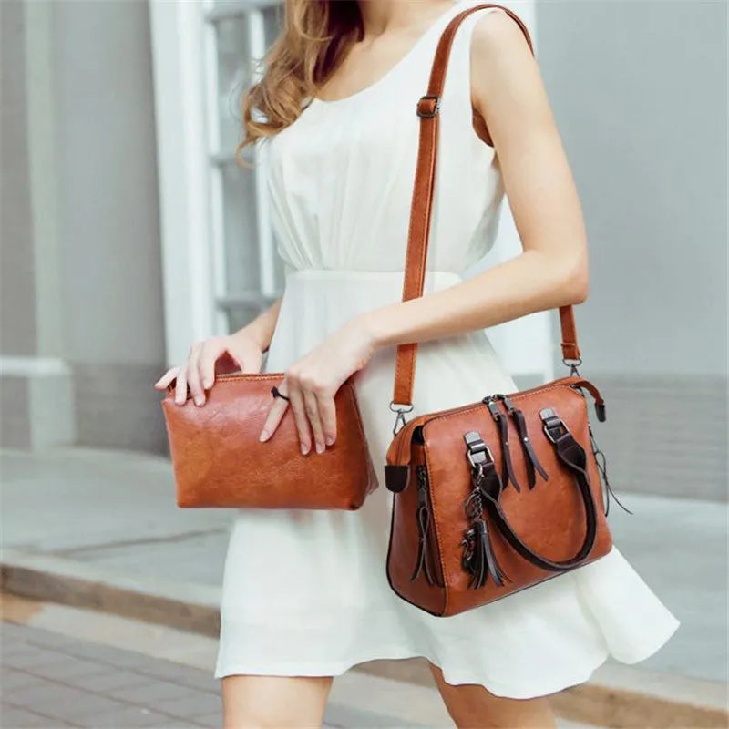 AMAZONY 2024 , 4pcs/set Fashion Women's Bag Set Ladies Solid Color PU Leather Handbag Messenger Bag Shoulder Bag Wallet Bags
