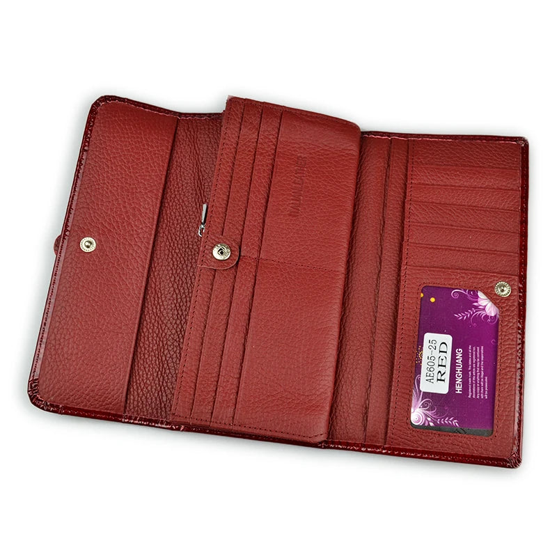 2024 HH Women Long Wallet Genuine Leather Wallets Red Aligator Pattern Cowhide Purse Three Fold Large Capacity Clutch Wallet Luxury