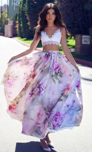 2024 Summer Skirt Todaies Womens Floral Jersey Gypsy Long Maxi Full Skirt Beach Sunmer Lady Floral Maxi Full Skirt Summer Chiffon
