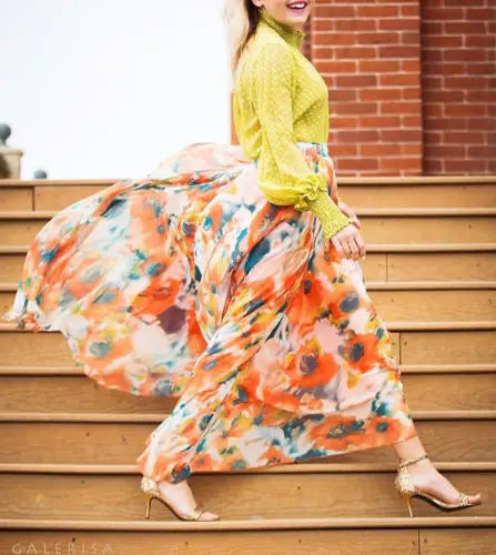 2024 Summer Skirt Todaies Womens Floral Jersey Gypsy Long Maxi Full Skirt Beach Sunmer Lady Floral Maxi Full Skirt Summer Chiffon