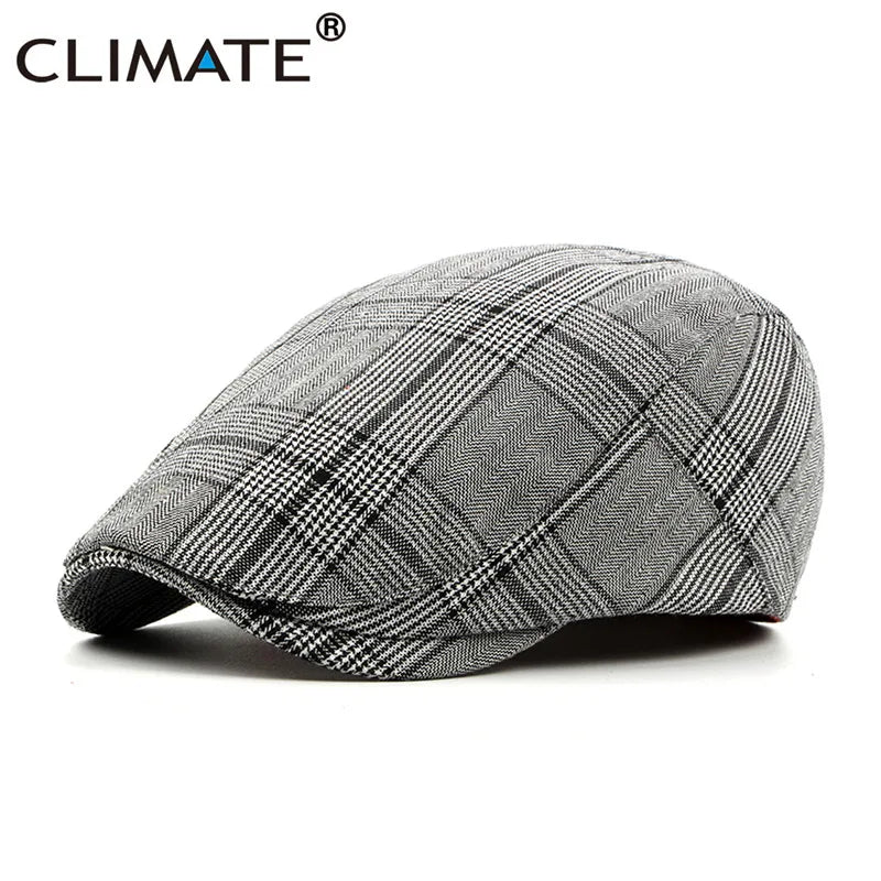 CLIMATE Men Plaid Beret Flat Cap Men Vintage Hat Berets for Men Plaid Casual British Gentleman Beret Retro Flat Caps Beret Hat