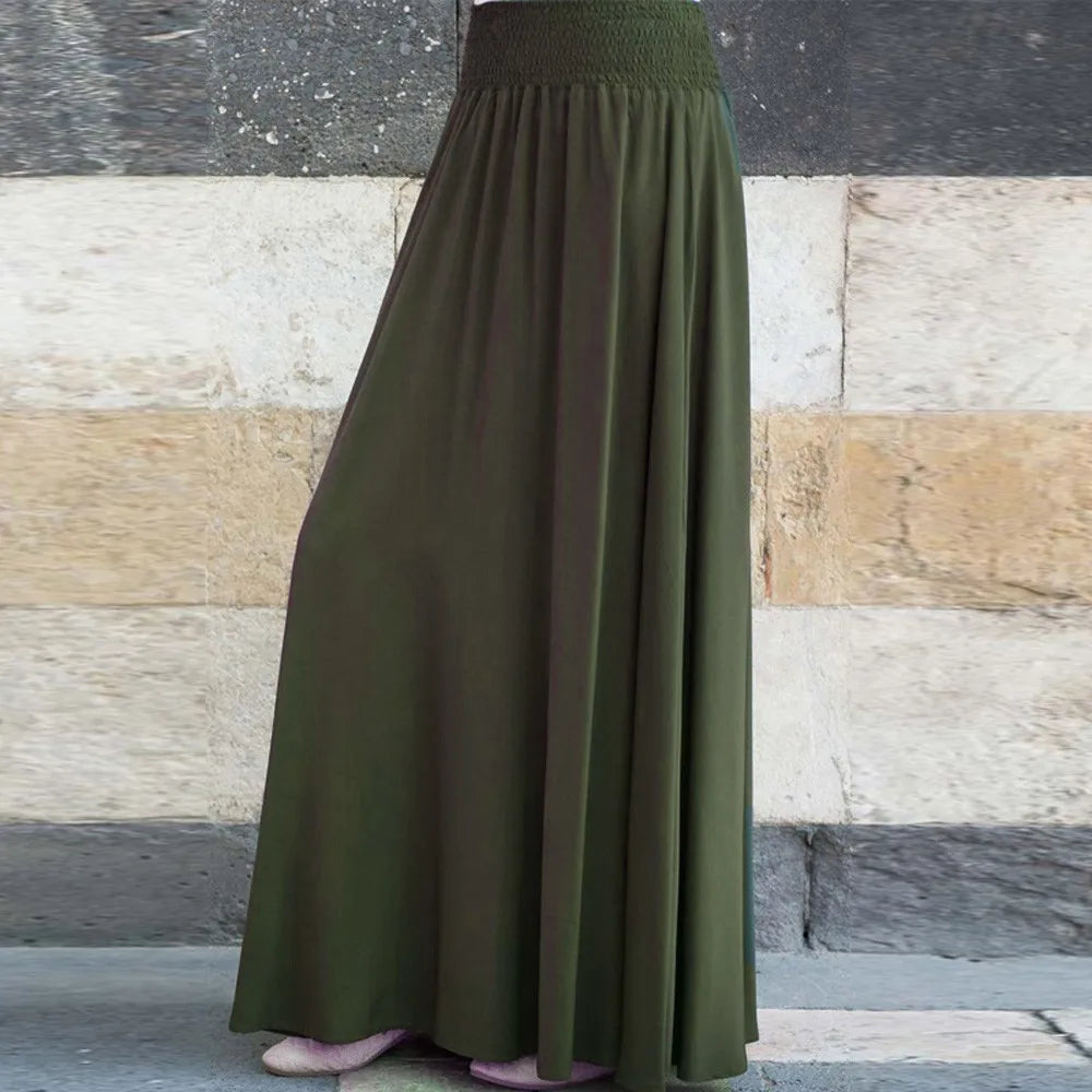 USA Fashion Skirts Womens 2024 Black Skirt Fashion Elastic Waist Solid Oversized Pleated Skirt Vintage Loose Long Skirts