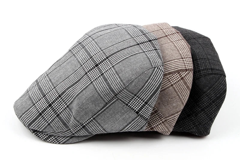 CLIMATE Men Plaid Beret Flat Cap Men Vintage Hat Berets for Men Plaid Casual British Gentleman Beret Retro Flat Caps Beret Hat