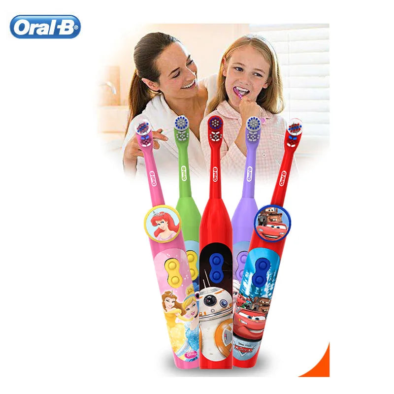 Oral B Kid Electric Toothbruh Powered by AA Batery 7200 Times Rotation Type Deep Oral Clean Gum Crare Disney Cartoon Tooth Brush