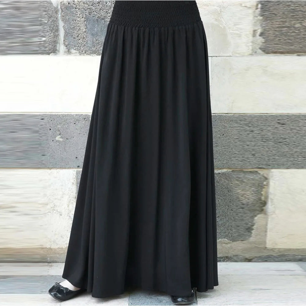 USA Fashion Skirts Womens 2024 Black Skirt Fashion Elastic Waist Solid Oversized Pleated Skirt Vintage Loose Long Skirts