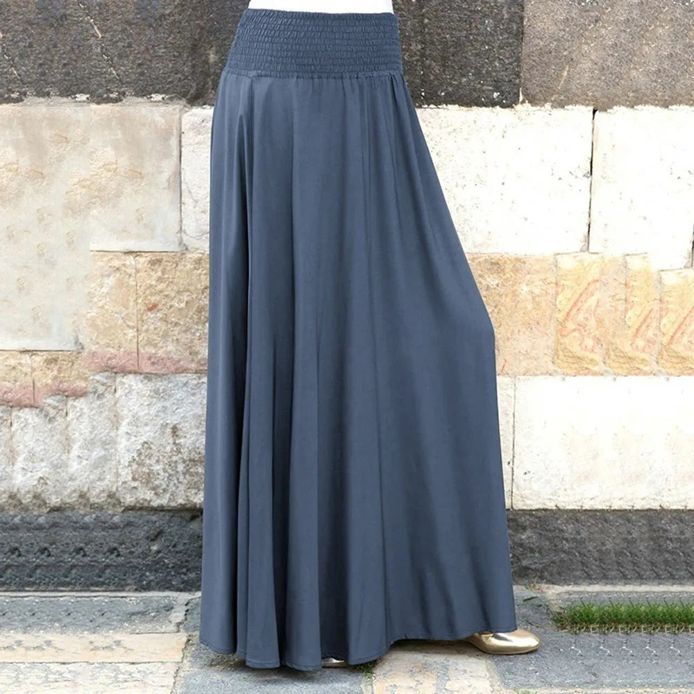 USA Fashion Skirts Womens 2024 Black Skirt Fashion Elastic Waist Solid Oversized Pleated Skirt Vintage Loose Long Skirts