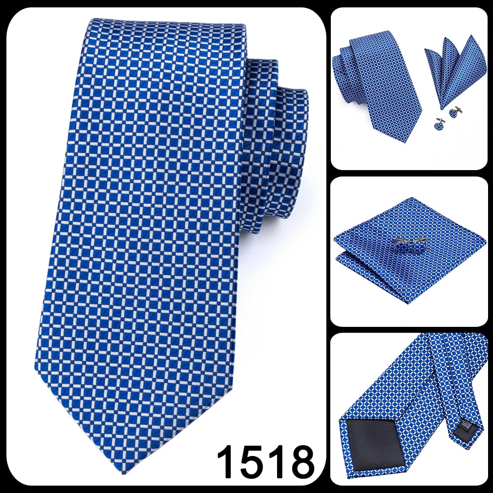 Brand New 2025 Hi-Tie Light Blue Striped Novelty Silk Wedding Tie For Men Handky Cufflinks Nicktie Set Fashion Design Business Party