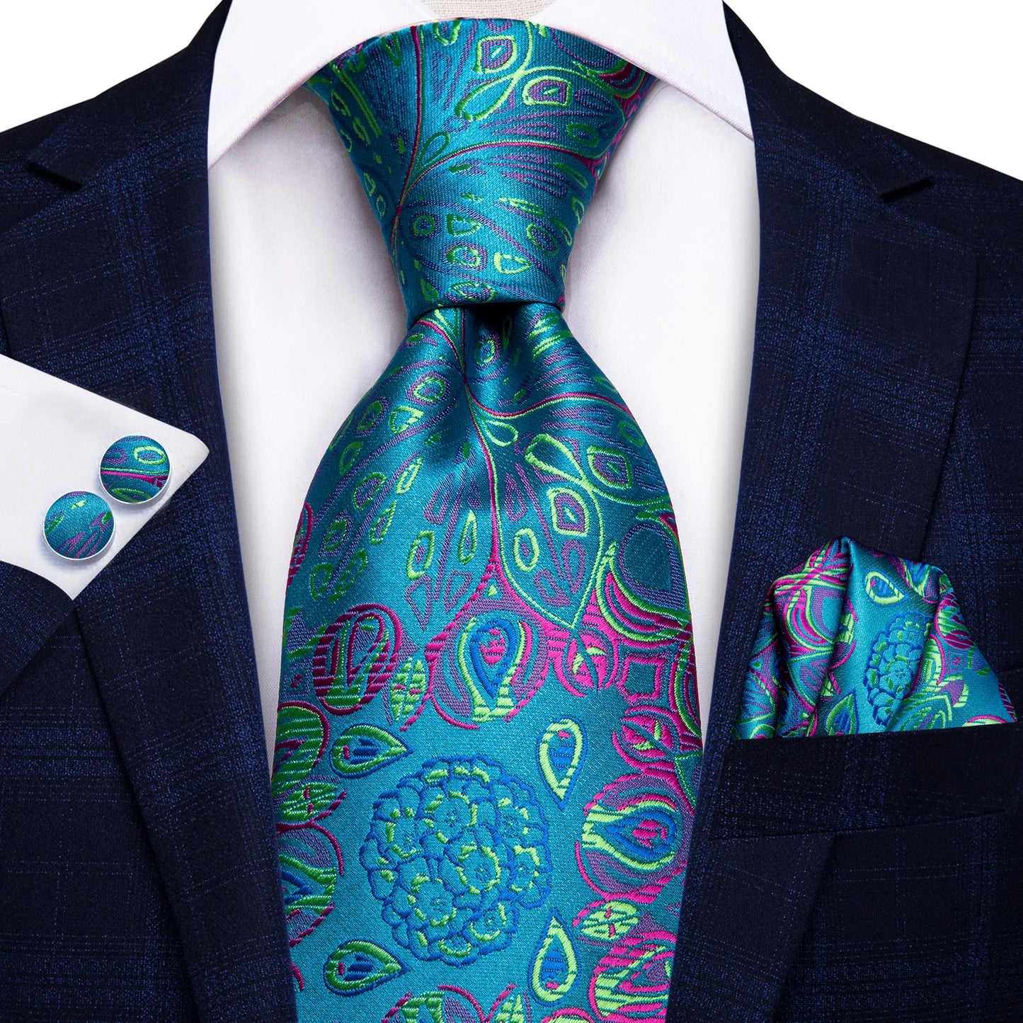 Brand New 2025 Hi-Tie Light Blue Striped Novelty Silk Wedding Tie For Men Handky Cufflinks Nicktie Set Fashion Design Business Party