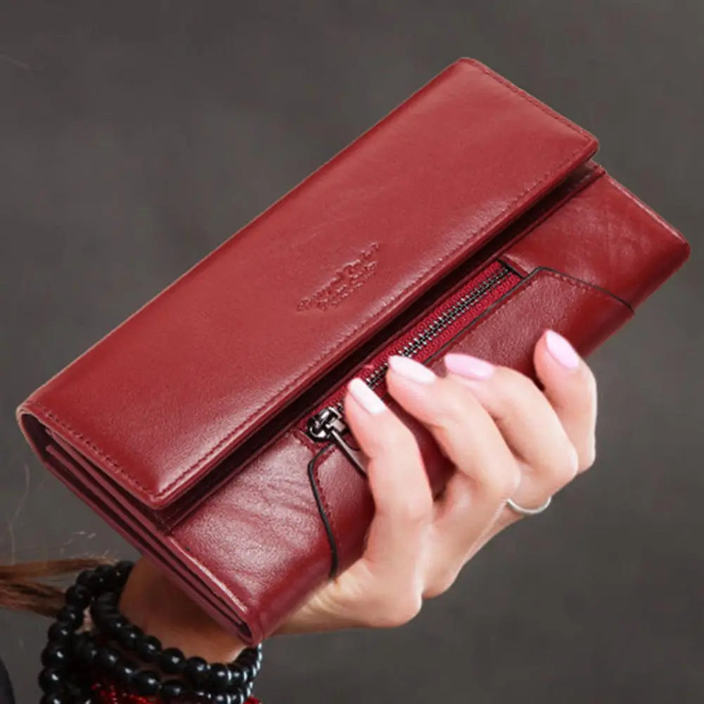 2024 HUMERPAUL Fashion Women Genuine Leather Wallet RFID Blocking Tri-fold Credit Card Holder Luxury Long Female Phone Clutches
