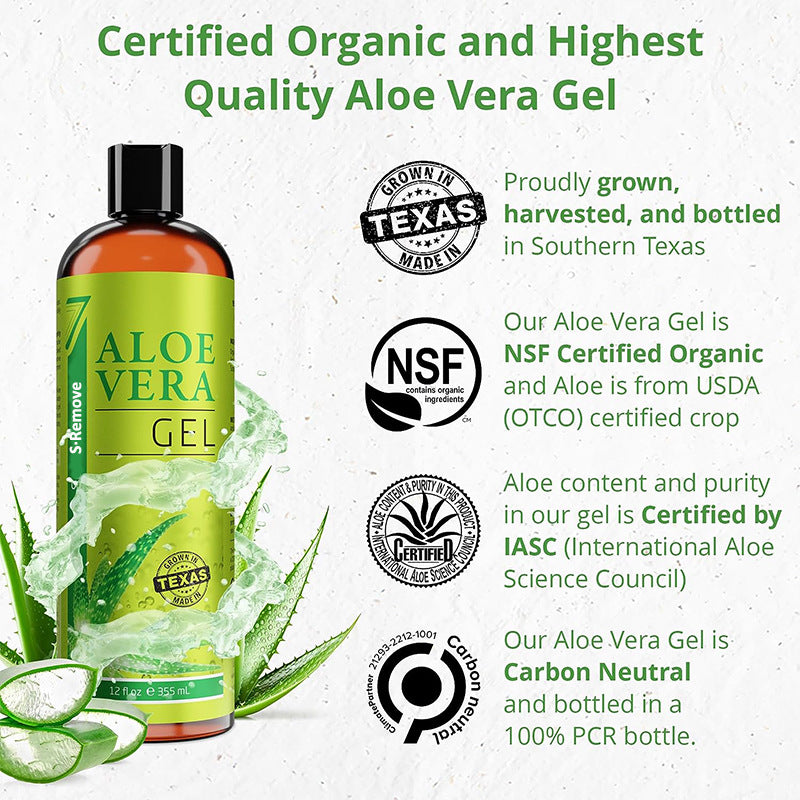 Seven Minerals Organic Aloe Vera Gel with 100% Pure Aloe from Freshly Cut Aloe - NO ACRYLATES & CROSSPOLYMERS, so it absorbs rapidly with No sticky residue - Big 355 ml / 12 fl oz