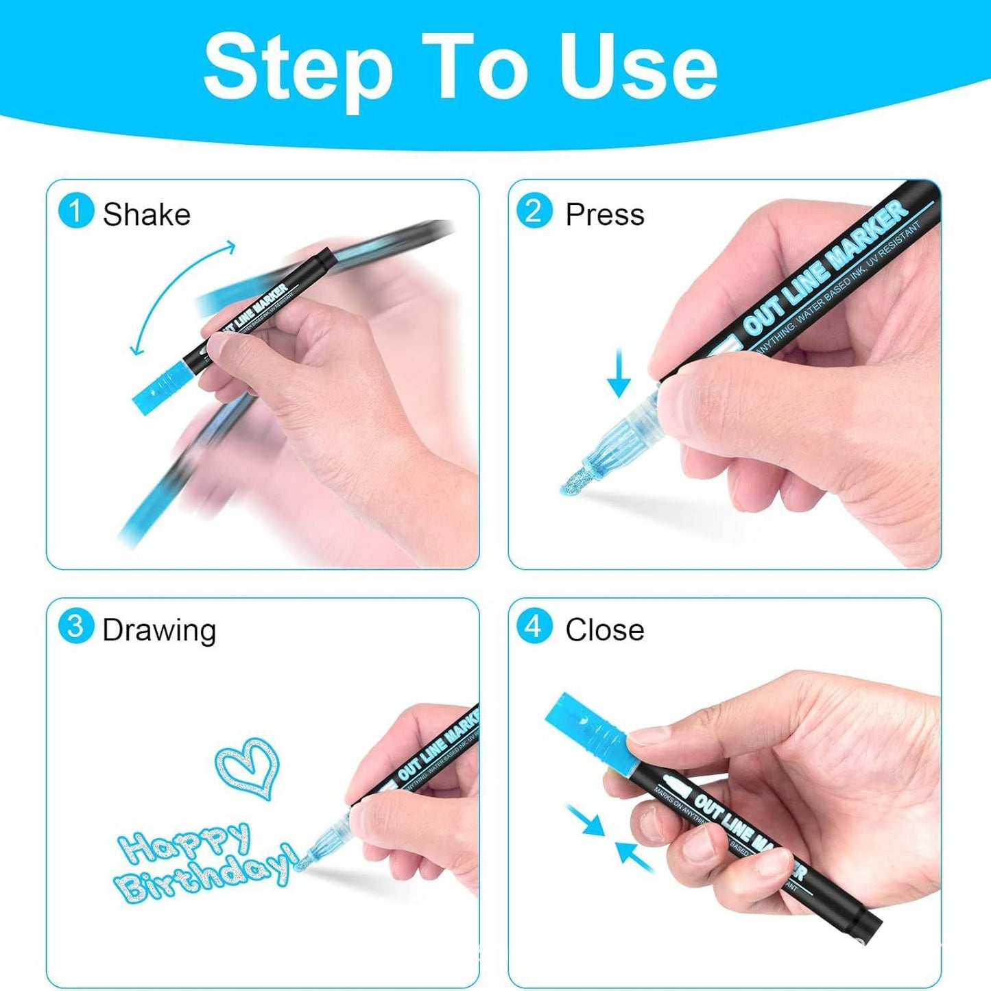 Amazony Explosions Fantasy Flash Double Line Contour Pen 48 Color DIY Hand Account Graffiti Metallic Highlighter Pen