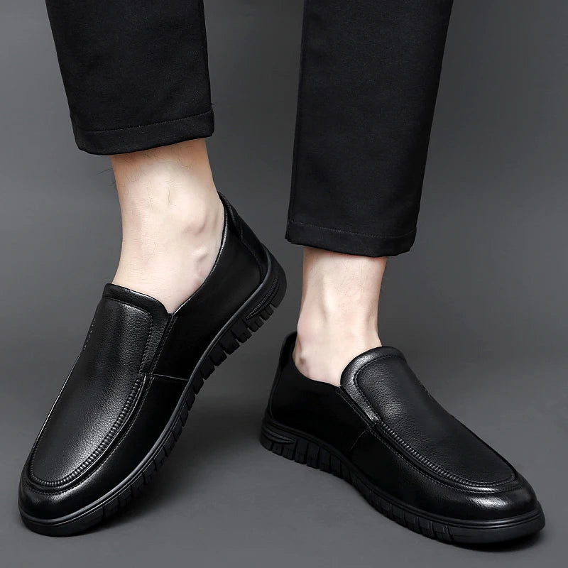 British Style High-quality Loafers Simple Black Men's Leather Casual Shoes Interview Commuting Men's Work Shoes Big Size:38-47