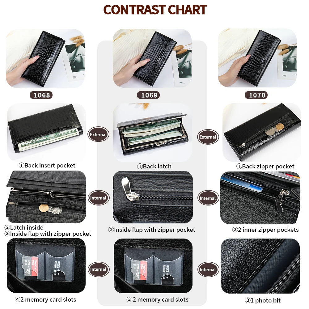 AMAZONY 2024 Women Leather Purse Clutch Long Wallets Cash Money Bag Luxury Designer Phone Pocket Coin Band Card Holder Handbags