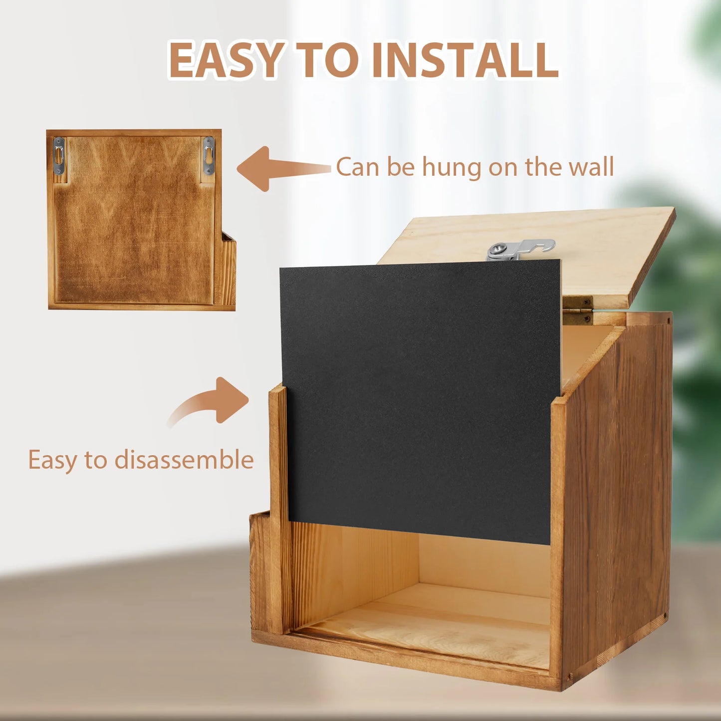Wood Suggestion Box Wall Mounted Ballot Box Vintage Donation Box with Slot, Lock,Chalkboard Multifunctional for Church Wedding