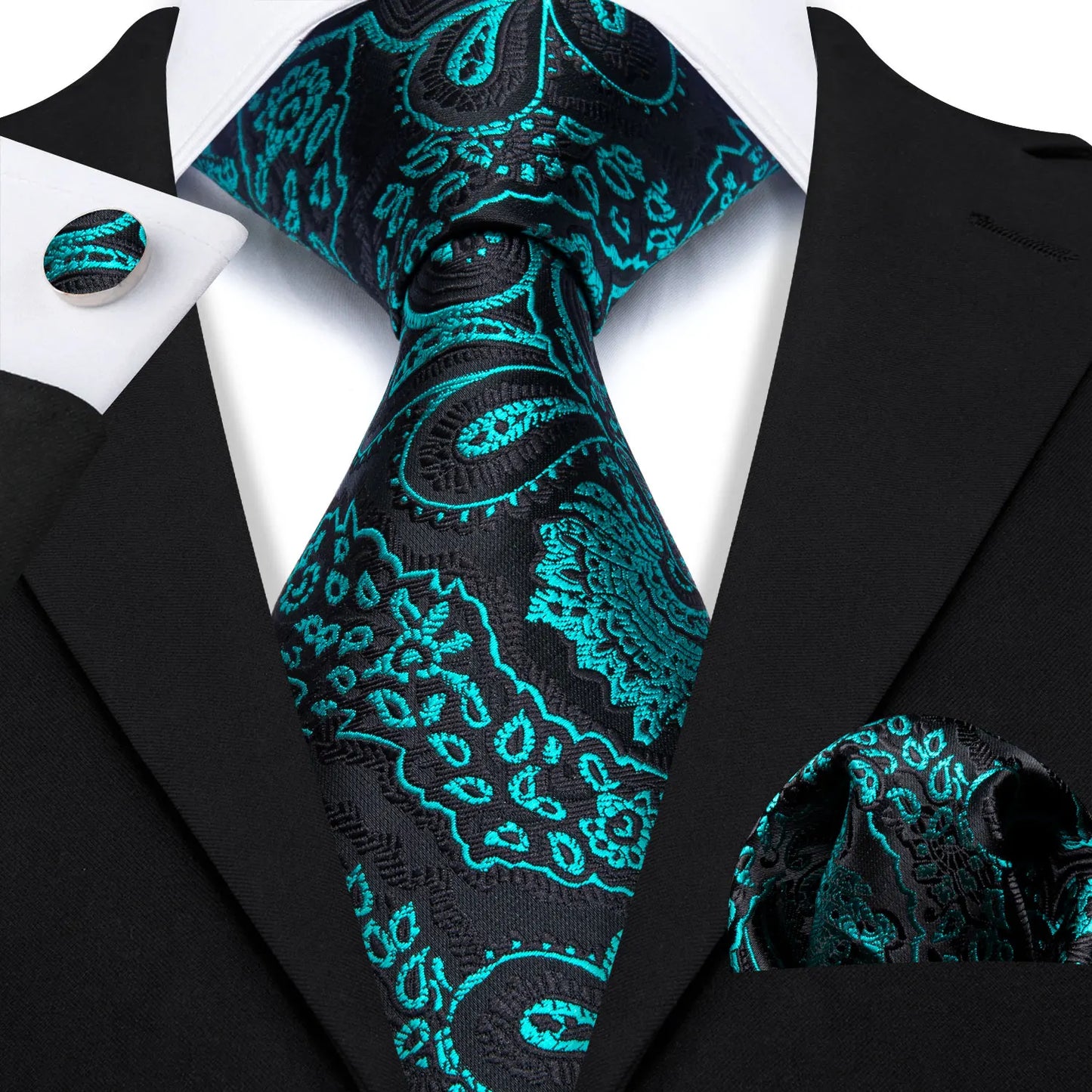 Amazony Epic Green Silk Mens Tie Hanky Cufflinks Set Mint Grass Teal Bottle Sage Pea Green Necktie For Male Wedding Business Party